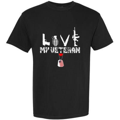 I Love My Veteran Flag Heart Dogtag Military Garment-Dyed Heavyweight T-Shirt