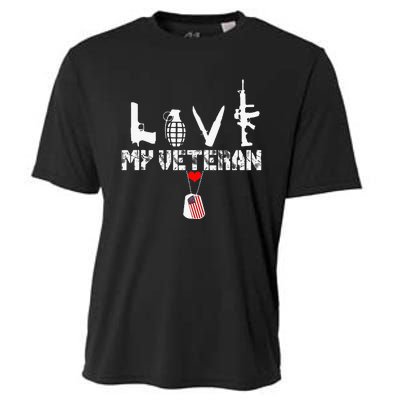 I Love My Veteran Flag Heart Dogtag Military Cooling Performance Crew T-Shirt