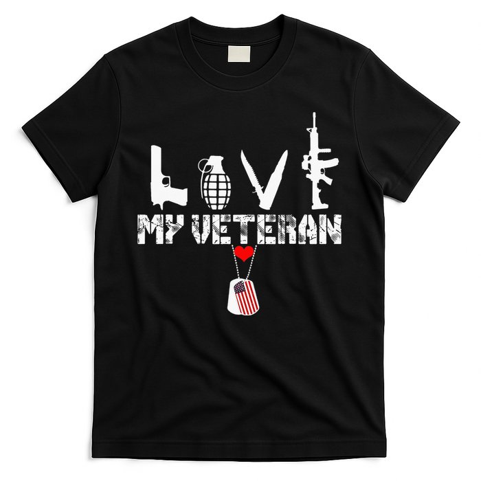 I Love My Veteran Flag Heart Dogtag Military T-Shirt