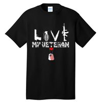 I Love My Veteran Flag Heart Dogtag Military Tall T-Shirt