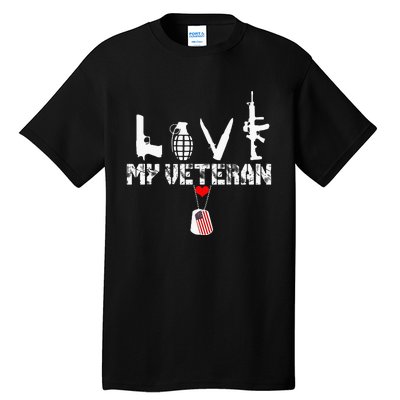 I Love My Veteran Flag Heart Dogtag Military Tall T-Shirt