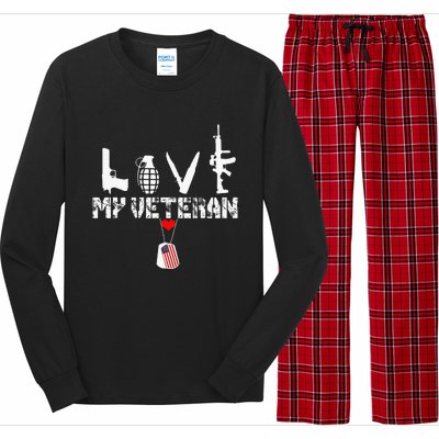 I Love My Veteran Flag Heart Dogtag Military Long Sleeve Pajama Set