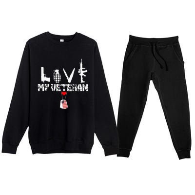 I Love My Veteran Flag Heart Dogtag Military Premium Crewneck Sweatsuit Set