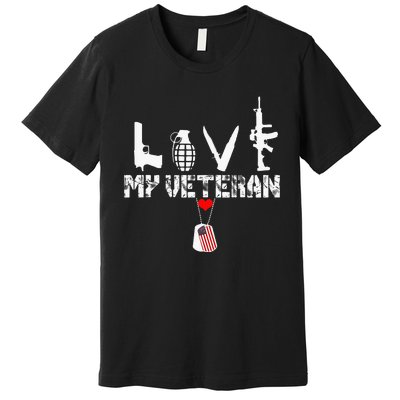 I Love My Veteran Flag Heart Dogtag Military Premium T-Shirt