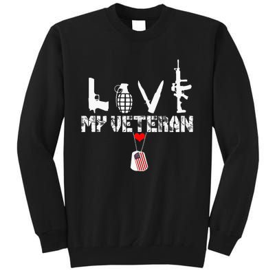 I Love My Veteran Flag Heart Dogtag Military Tall Sweatshirt