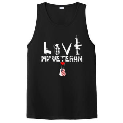 I Love My Veteran Flag Heart Dogtag Military PosiCharge Competitor Tank