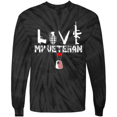 I Love My Veteran Flag Heart Dogtag Military Tie-Dye Long Sleeve Shirt