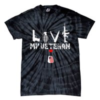 I Love My Veteran Flag Heart Dogtag Military Tie-Dye T-Shirt