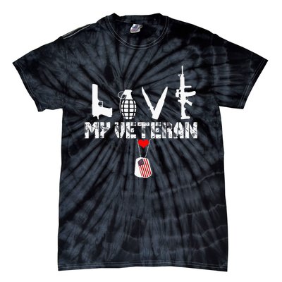 I Love My Veteran Flag Heart Dogtag Military Tie-Dye T-Shirt