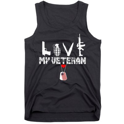 I Love My Veteran Flag Heart Dogtag Military Tank Top