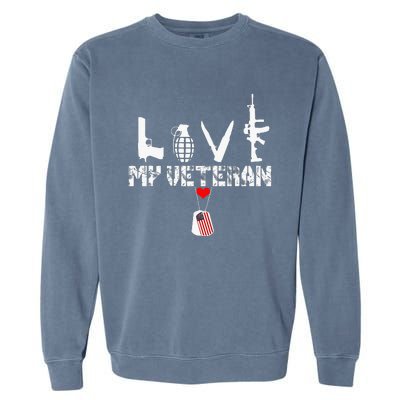 I Love My Veteran Flag Heart Dogtag Military Garment-Dyed Sweatshirt