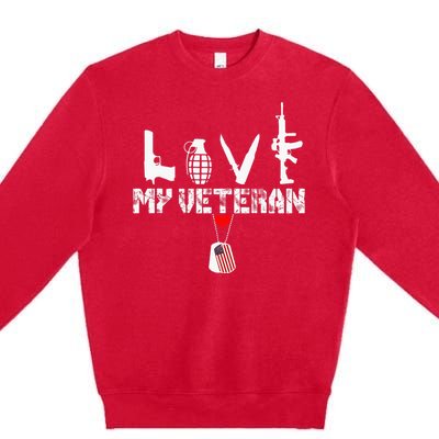 I Love My Veteran Flag Heart Dogtag Military Premium Crewneck Sweatshirt