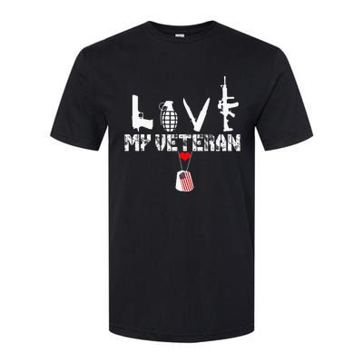 I Love My Veteran Flag Heart Dogtag Military Softstyle CVC T-Shirt