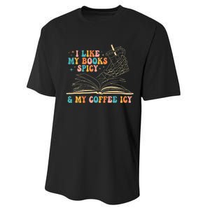 I Like My Books Spicy And My Coffee Icy Skeleton Hand Book Performance Sprint T-Shirt