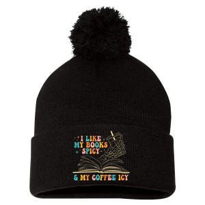 I Like My Books Spicy And My Coffee Icy Skeleton Hand Book Pom Pom 12in Knit Beanie