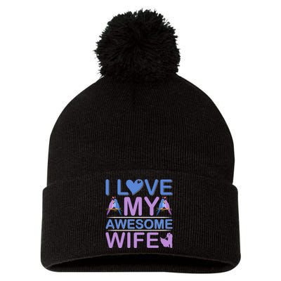 I Love My Awesome Wife Pom Pom 12in Knit Beanie