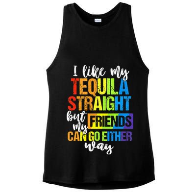 I Like My Tequila Straight But My Friends Can Go Either Way Ladies PosiCharge Tri-Blend Wicking Tank