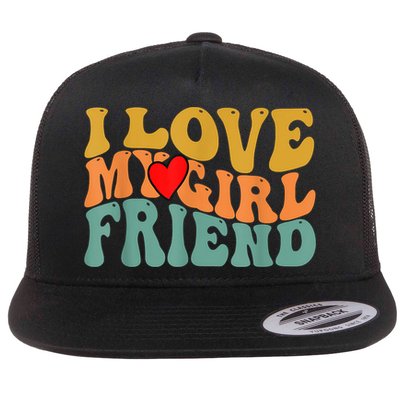 I Love My Girlfriend Red Heart Groovy Retro Flatbill Hat
