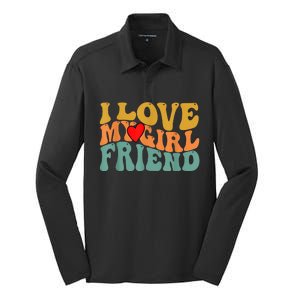 I Love My Girlfriend Red Heart Groovy Retro Silk Touch Performance Long Sleeve Polo