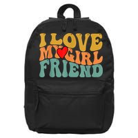 I Love My Girlfriend Red Heart Groovy Retro 16 in Basic Backpack