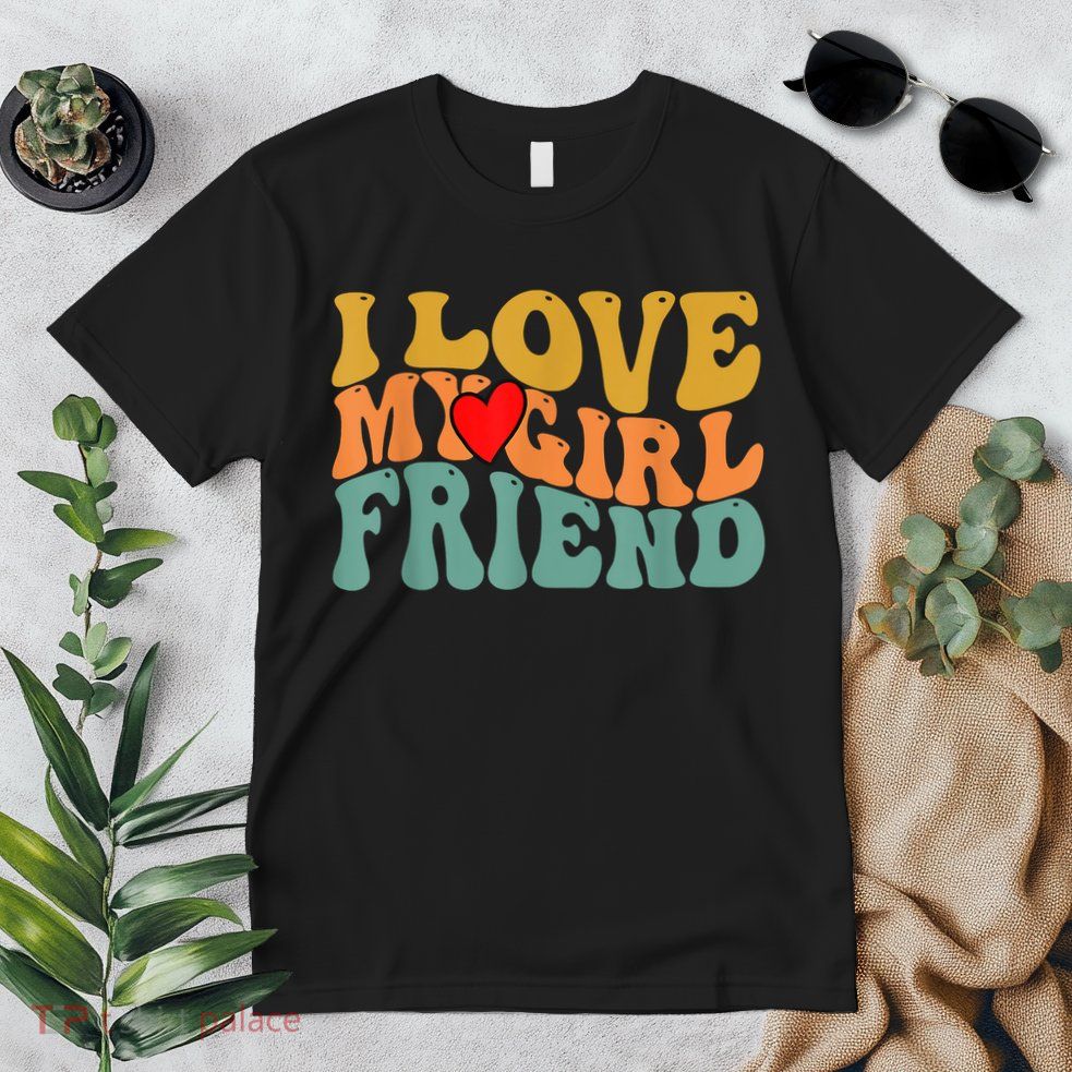 I Love My Girlfriend Red Heart Groovy Retro Premium T-Shirt