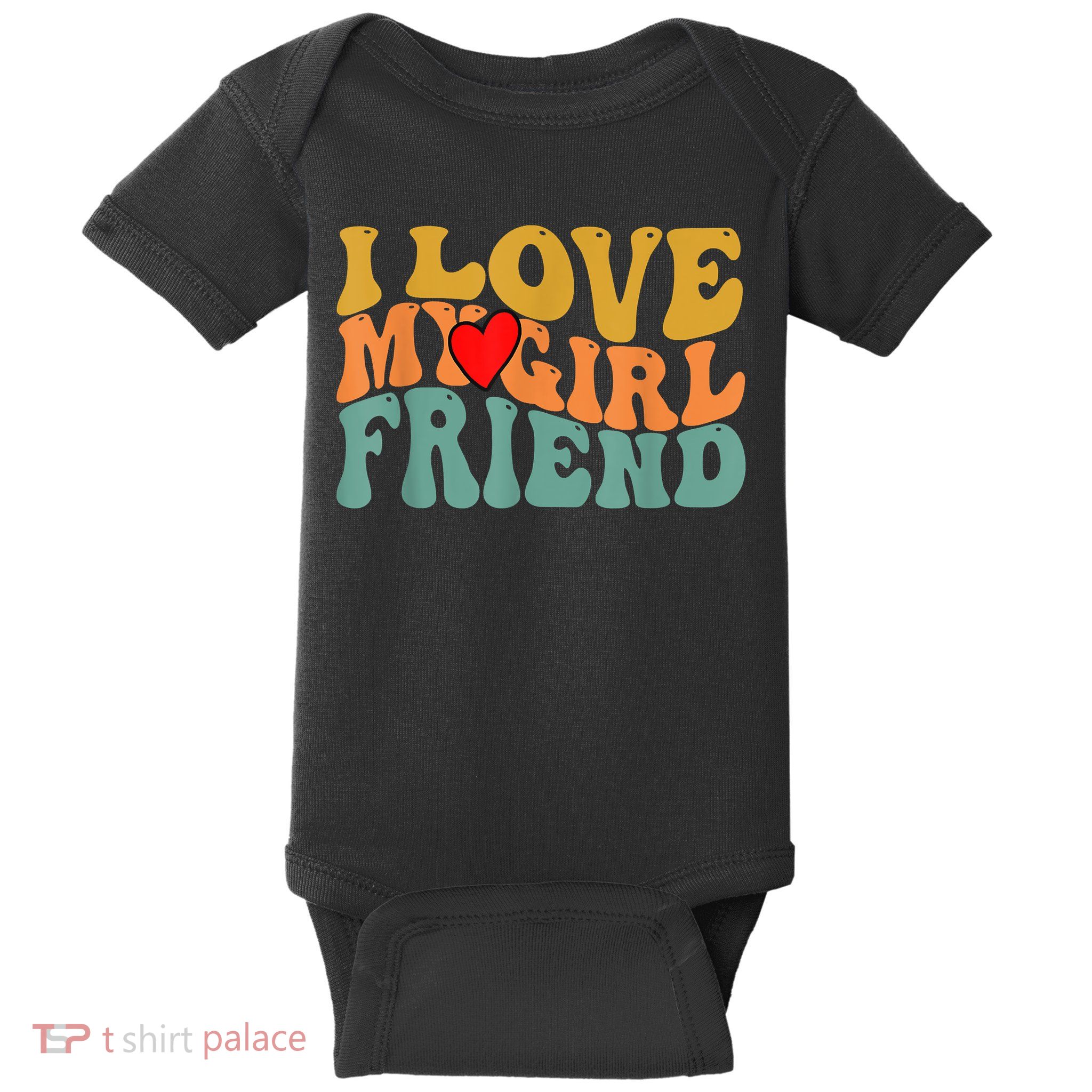 I Love My Girlfriend Red Heart Groovy Retro Baby Bodysuit