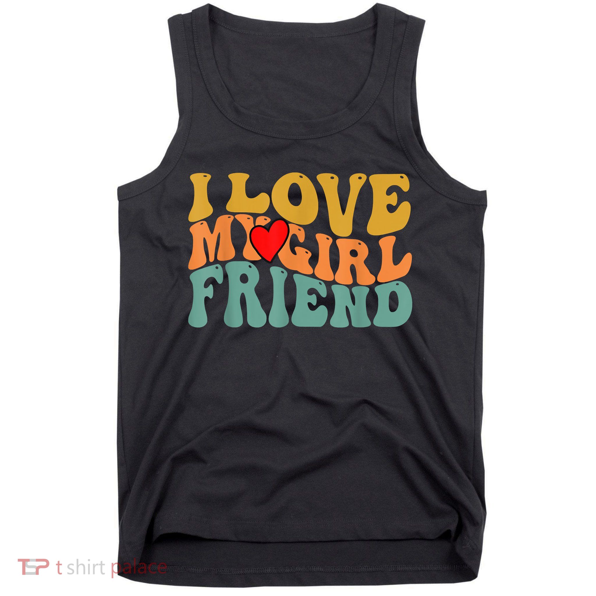 I Love My Girlfriend Red Heart Groovy Retro Tank Top