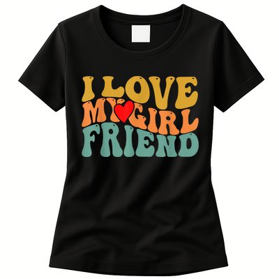 I Love My Girlfriend Red Heart Groovy Retro Womens T-Shirt