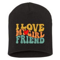 I Love My Girlfriend Red Heart Groovy Retro Short Acrylic Beanie