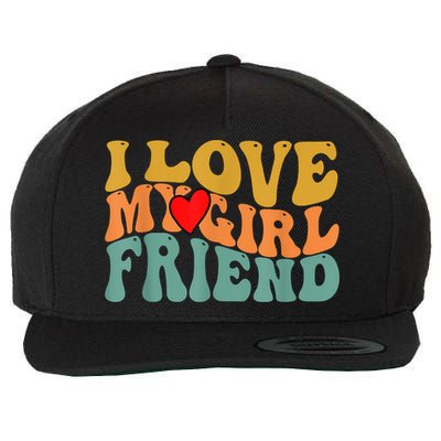 I Love My Girlfriend Red Heart Groovy Retro Wool Snapback Cap