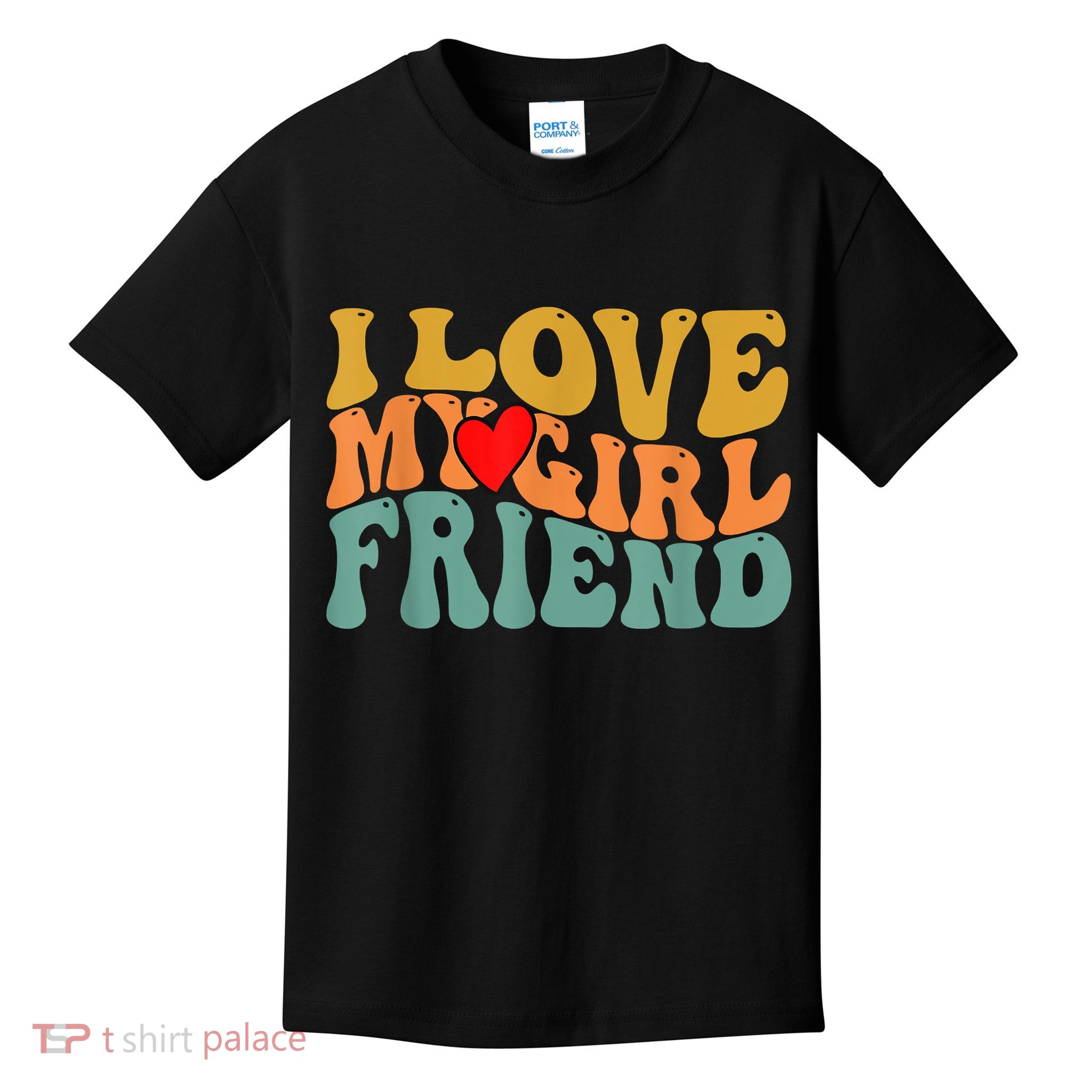 I Love My Girlfriend Red Heart Groovy Retro Kids T-Shirt