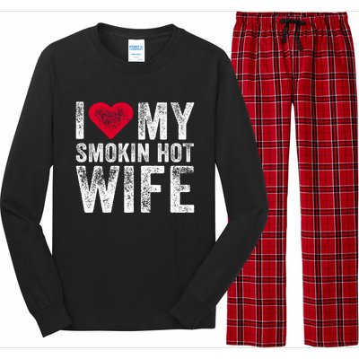 I Love My Smokin Hot Wife Red Heart Love Funny Vintage Retro Gift Long Sleeve Pajama Set