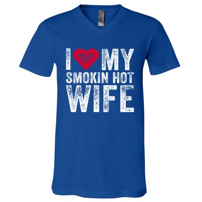 I Love My Smokin Hot Wife Red Heart Love Funny Vintage Retro Gift V-Neck T-Shirt