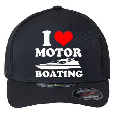 I Love Motor Boating Funny Boater Flexfit Unipanel Trucker Cap