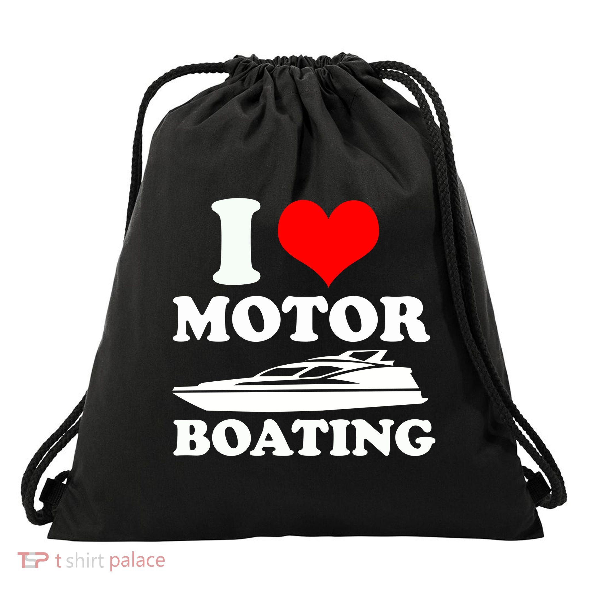 I Love Motor Boating Funny Boater Drawstring Bag