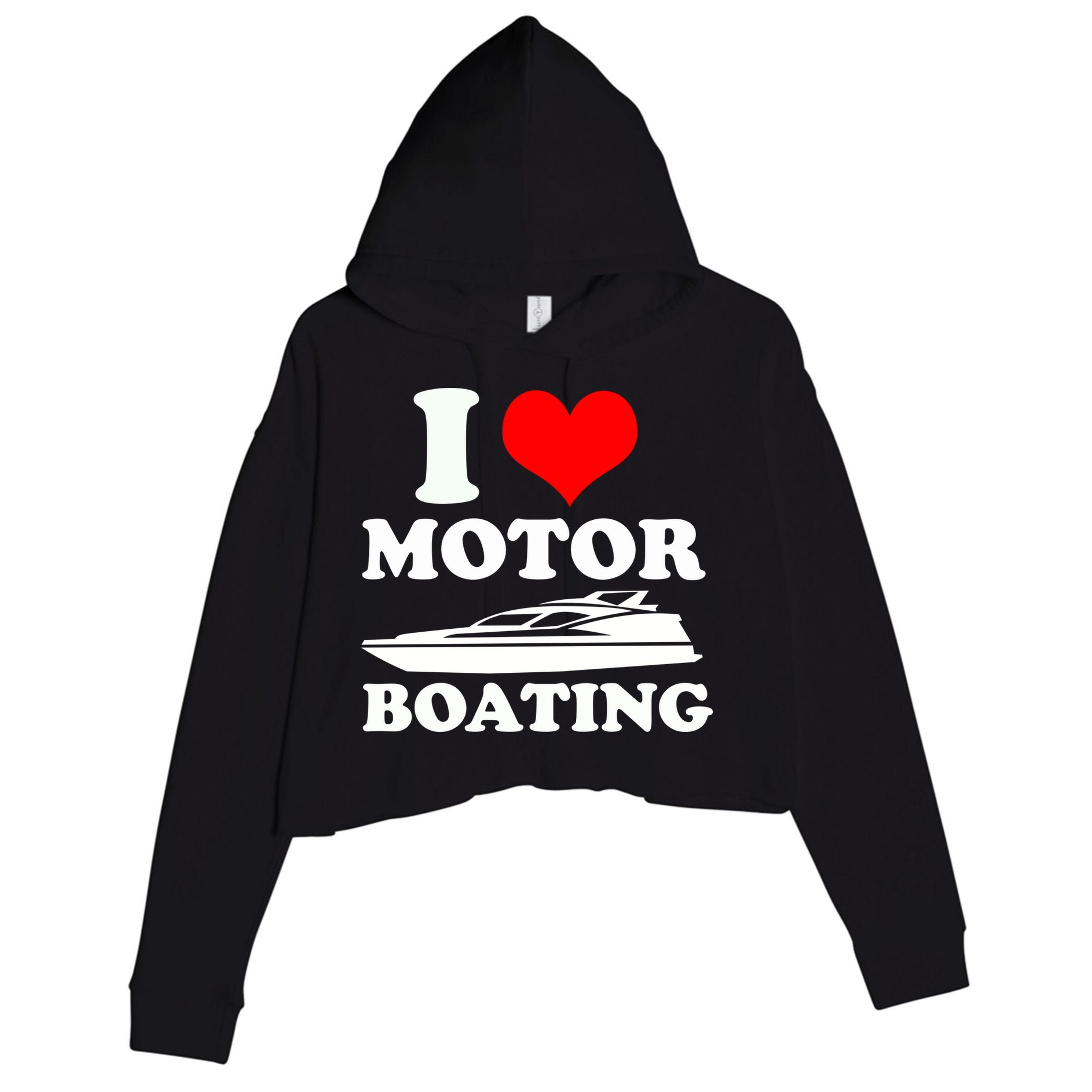 I Love Motor Boating Funny Boater Crop Fleece Hoodie