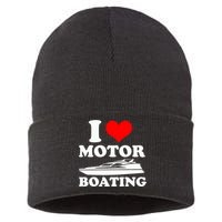 I Love Motor Boating Funny Boater Sustainable Knit Beanie