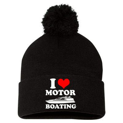 I Love Motor Boating Funny Boater Pom Pom 12in Knit Beanie