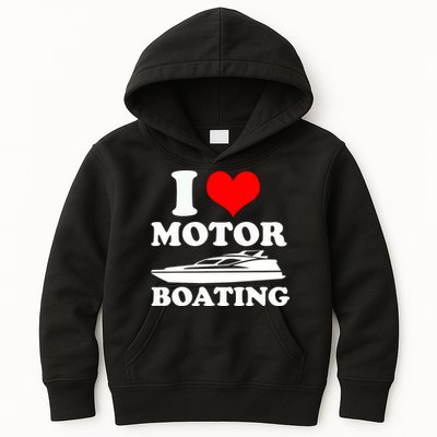 I Love Motor Boating Funny Boater Kids Hoodie