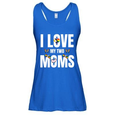 I Love My Two Moms Lesbian Lgbt Rainbow Flag Pride Month Gift Ladies Essential Flowy Tank