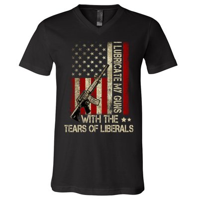 I Lubricate My Guns With The Tears Of Liberals US Flag V-Neck T-Shirt