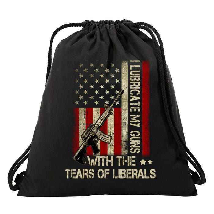 I Lubricate My Guns With The Tears Of Liberals US Flag Drawstring Bag