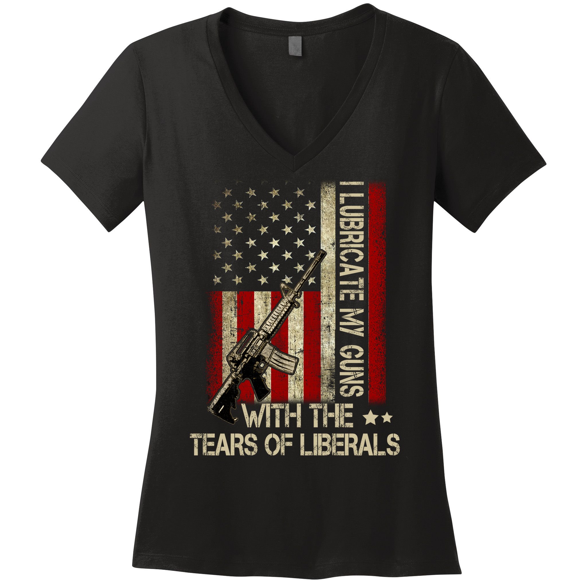 I Lubricate My Guns With The Tears Of Liberals US Flag Women's V-Neck T-Shirt
