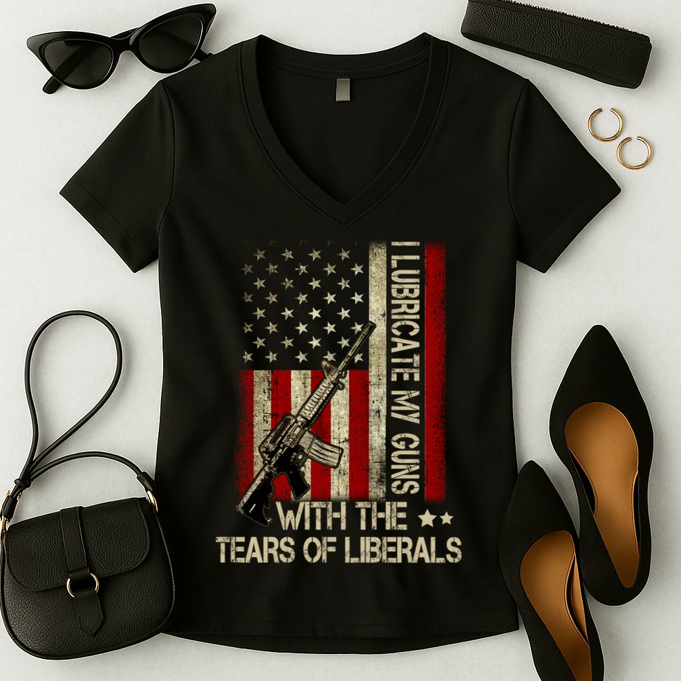 I Lubricate My Guns With The Tears Of Liberals US Flag Women's V-Neck T-Shirt