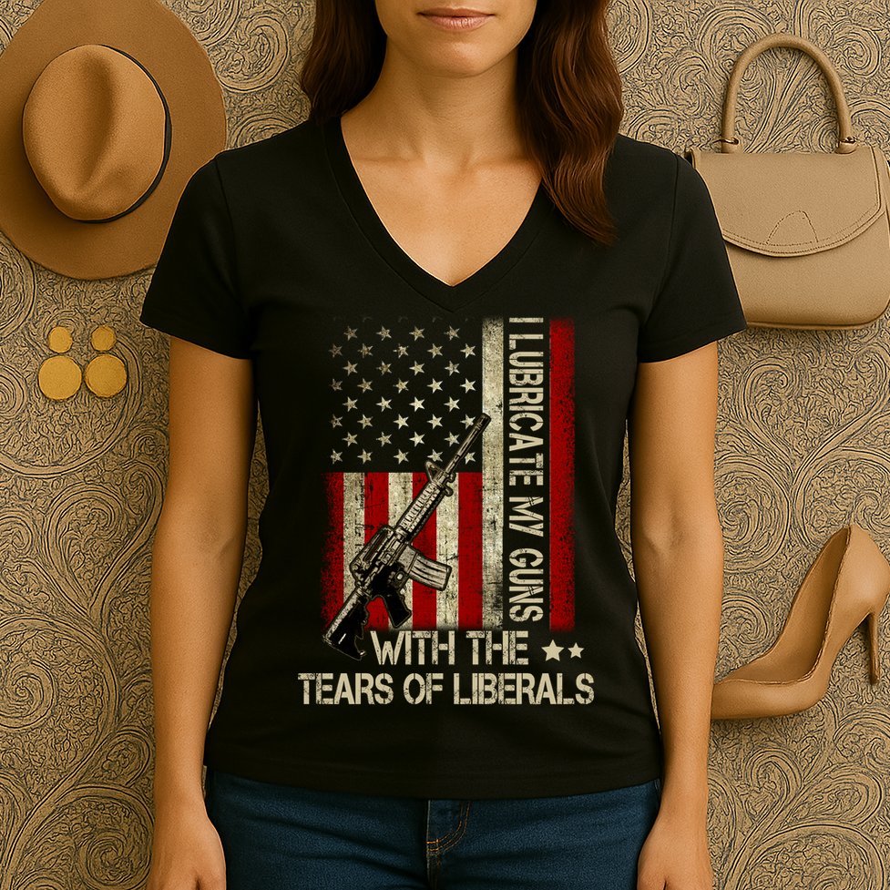 I Lubricate My Guns With The Tears Of Liberals US Flag Women's V-Neck T-Shirt