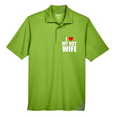 I Love My Hot Wife Love Moms Red Heart Wife Funny Husband Cute Gift Men's Origin Performance Pique Polo