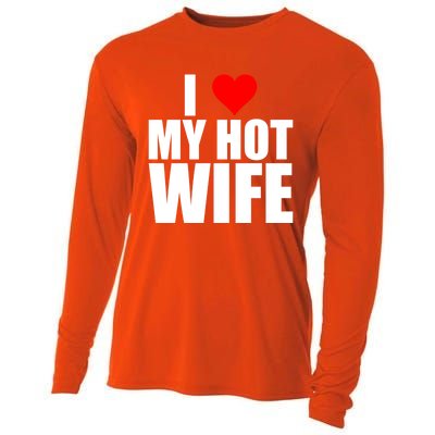 I Love My Hot Wife Love Moms Red Heart Wife Funny Husband Cute Gift Cooling Performance Long Sleeve Crew