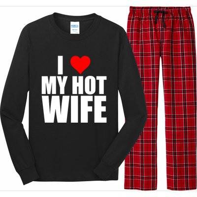 I Love My Hot Wife Love Moms Red Heart Wife Funny Husband Cute Gift Long Sleeve Pajama Set