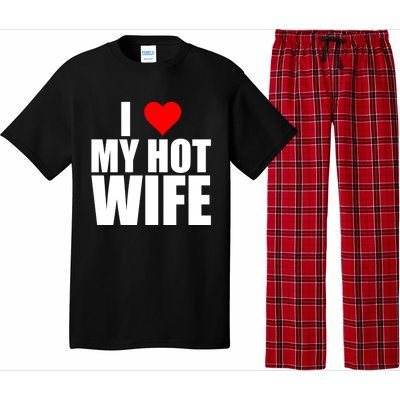 I Love My Hot Wife Love Moms Red Heart Wife Funny Husband Cute Gift Pajama Set