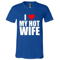 I Love My Hot Wife Love Moms Red Heart Wife Funny Husband Cute Gift V-Neck T-Shirt